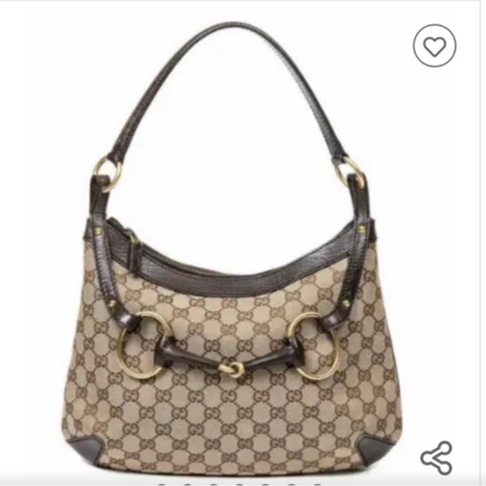 Gucci Horse bit monogram hobo shoulder bag authentic